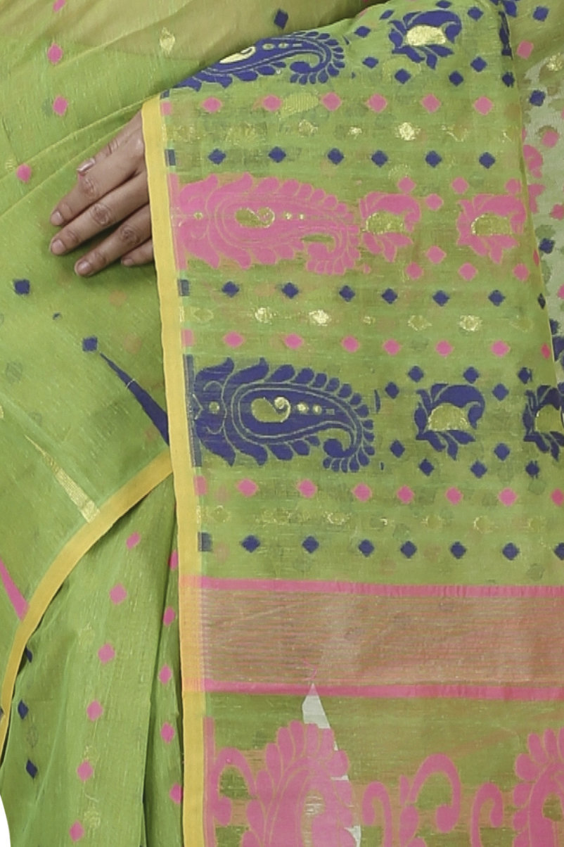 Green Pure Cotton Vani Jamdani Saree (1107)